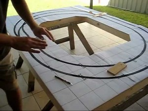 Setting out the trackwork for portable model railroad layout
