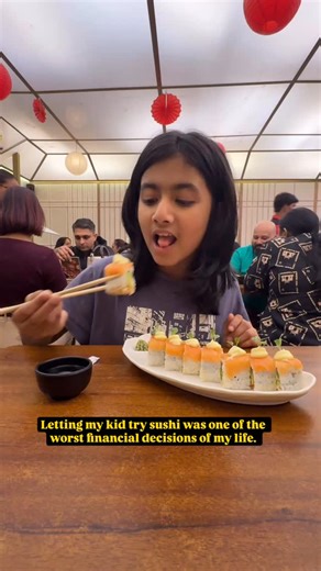 Maddy on Instagram: "I grew up hearing: Bengalis live on rice & fish. Turns out my daughter upgraded the fish… Now it’s raw, rolled, and demands soy sauce every single meal. #comedymom #mommemes"