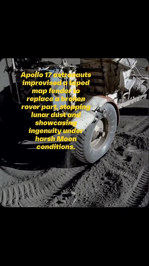 Apollo 17 astronauts improvised a taped map fender to replace a broken rover part, stopping lunar dust and showcasing ingenuity under harsh Moon conditions. | Future Tech
