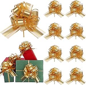 32 Pcs Christmas Large Pull Bows for Gift Wrapping, 6 Inch Organza Ribbon Gold Gift Bows for Presents, Vibrant Colors Xmas Decorative Bows for Baskets Valentine Wedding Party Holiday Decor