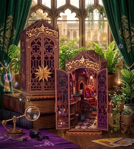 DIY Wooden Miniature Manor Book Nook Kit • Enchanted Library Bookshelf Insert (LED) - Etsy