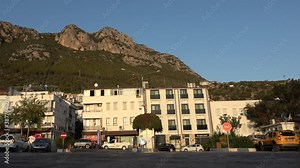 Kas, Turkey - 13th of October 2020: 4K Kas center and the famous Sleeping Man mountain