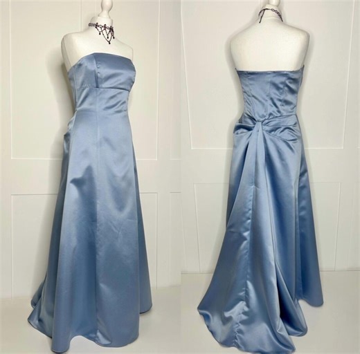 Vintage Prom Dress, Retro Graduation, 1990 Blue, Satin, Strapless, Evening, Formal, Party, Ball, Cruise, Black Tie, Special Occasion UK 10 - Etsy