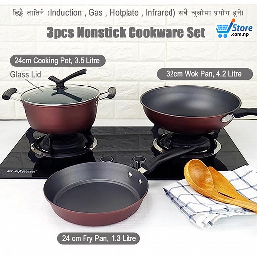 61K views · 222 reactions | Sale ‼ Sale ‼ Sale ‼ #StockClearanceOffer  4pcs Nonstick Stainless Steel Cookware Set ( Wok Pan + Fry Fan + Cooking Pot + Glass Lid ) #kitchenessentials #kitchenproducts #kitchengadgets #cookwareset #sale #CallMessage9851061460 | iStore Online Shopping | Facebook
