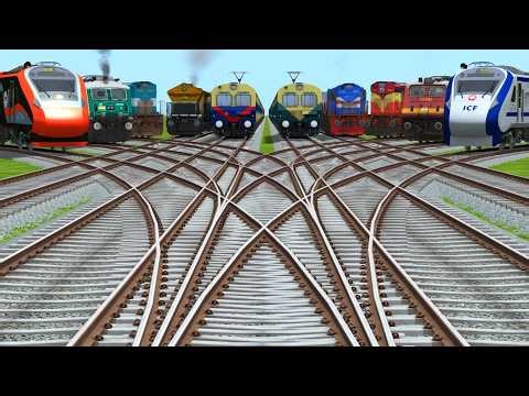 All Realistic Electric & Diesel Trains Run On Bumpy Railroad Tracks || Mega Railway Crossing Battle
