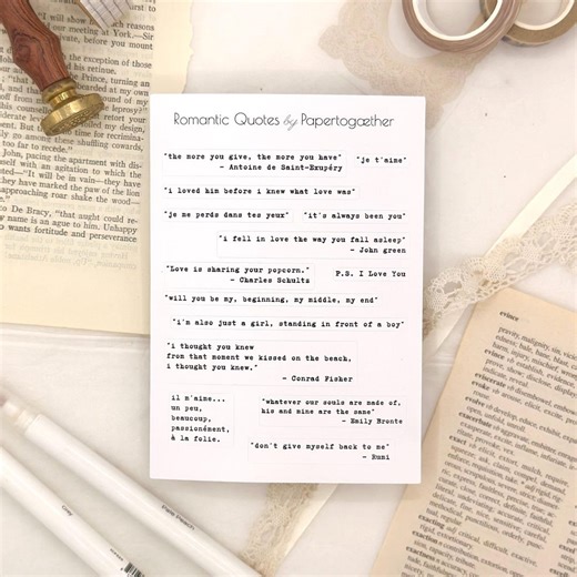 Romantic Quotes Sticker Sheet - Romance Book & Movie Quote Stickers for Journaling, Planners, Scrapbooking - Etsy