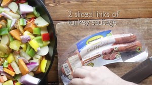 Turkey Sausage Hash with Fried Eggs and Milk Gravy