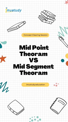 Imustudy on Instagram: "📐 Midpoint Theorem vs Midsegment Theorem — Crystal Clear in 20 Seconds! Still confused between these two? Here’s the simplest explanation ever 👇 👉 When you join the midpoints of two sides of a triangle: ✔️ The line is parallel to the third side ✔️ Its length is half of the third side That line = Midsegment The rule behind it = Midpoint Theorem Same concept. Different names. Easy! 👩‍🏫 From your perfect study partner — imustudy “Strong concepts = Strong marks.” 📩 DM u