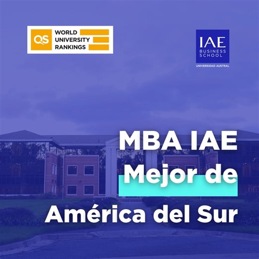 #OrgulloIAE - El programa MBA del IAE Business School | Escuela de Negocios | Universidad Austral, distinguido por QS World University Rankings como el mejor de América del Sur ​🏆⭐​🌎​ El programa de Dirección de Empresas (MBA, por su sigla en inglés) de esta casa de estudios ha sido reconocido por la consultora global de educación superior QS World University Rankings como el mejor de América del Sur. Para el reciente relevamiento “QS World University Rankings: Global MBA 2024”, la firma anali