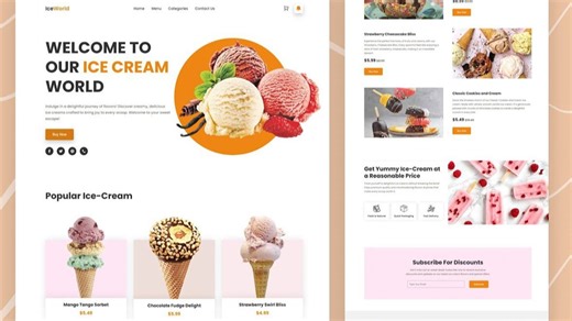 使用 HTML、CSS 和 JavaScript 创建响应式冰淇淋店网站 | 源码下载