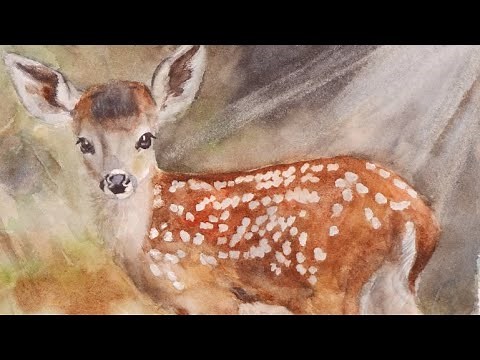 Watercolor Deer Fawn in a Forest Speedpaint Demonstration