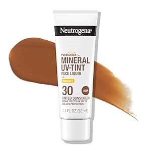 Neutrogena Purescreen+ Tinted Sunscreen for Face SPF 30, Broad Spectrum Mineral Sunscreen with Zinc Oxide & Vitamin E, Water Resistant, Fragrance Free, Deep, 1.1 fl oz