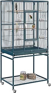 Yaheetech 54inch Metal Large Parrot Parakeet Flight Bird Cage w/Rolling Stand for Small Parrots Cockatiel Sun Parakeet Green Cheek Conure Lovebird Budgie Finch Canary