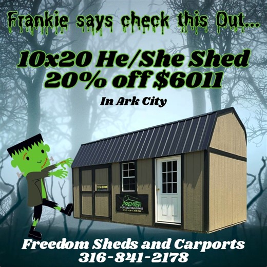  Fall Feature in Ark City!  This 10x20 Lofted He/She Shed is ready...