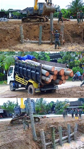 Proses pembangunan jembatan jalan masuk Marshaling Area Yon TP 937 Demak. #fypシ゚