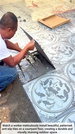 The process of installing patterned courtyard floor tiles
