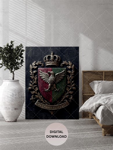 Gothic Wall Art Print - The Heraldic Crest Printable Gallery Poster - Victorian Medieval Home Decor - Digital Download