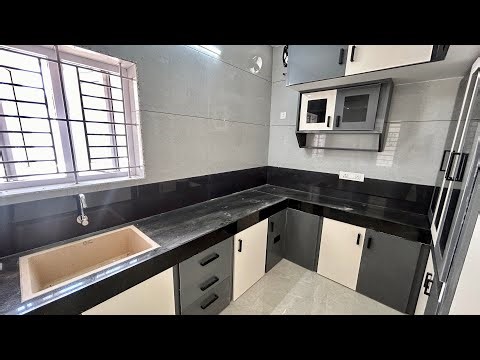 PVC Modular Kitchen Design with Seperate Store Room 👌 Grey & White Combo
