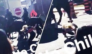 Shocking moment girl is KICKED to the floor by horse