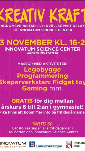 Innovatum Science Center | #kreativkraft Var fjärde torsdag förlägger alla fritidsgårdar i Trollhättan sin verksamhet till oss. KUL tycker vi! Drygt 100 barn och... | Instagram
