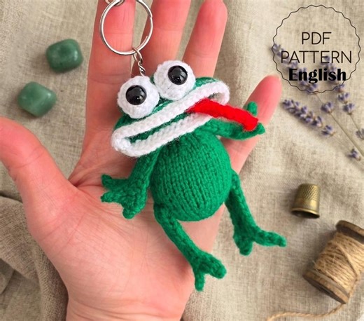 Funny Frog Keychain Knitting Pattern PDF English Amigurumi Animal Instruction DIY Small Trinket Tutorial - Etsy