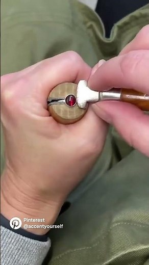 Jewelry Making: Using a Bezel Pusher to Set a Cabochon in a Silver Bezel Set Gemstone Stacking Ring