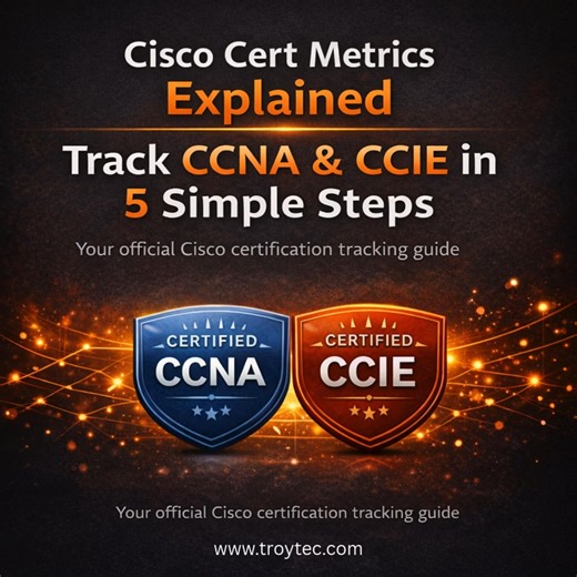 Have you checked your CCNA status or tracked your CCIE certification using Cisco Cert Metrics? Was it easy, confusing, or something in between? 🤔 👇 What’s the one mistake you made (or almost made) with CCNA or CCIE tracking? 👇 Drop it below — let’s help the community avoid it. 🔖 Save this post so you never miss a renewal again. 🚀 Stay certified. Stay verified. Stay ahead. #ciscocertification #networkengineerjobs #ITCareerStart #troytec #techcommunityph #CareerGrowthPH | Troytec