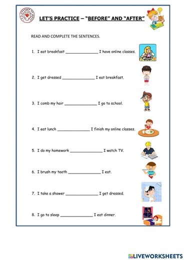 Let's practice - before and after worksheet