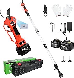 Cordless Electric Pole Pruning Shears,Suoxin 2-in-1 Handheld & Telescopic Tree Trimmer with 6.2FT Foldable Extension Pole, SK5 Blade,1.6" cutting diameter,LCD Display,2×4Ah Batteries for Garden Use