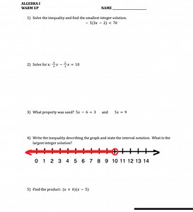 1) Solve the inequality and find the smallest integer solution.... | Filo
