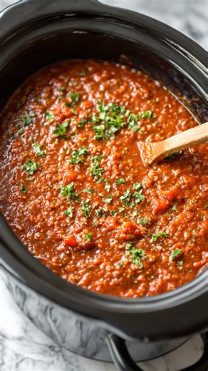 This slow cooker spaghetti sauce is rich, homemade, and freezer-ready — perfect for busy nights when you still want real comfort food. Full recipe 👇 💬 | Easy Skinny Recipes
