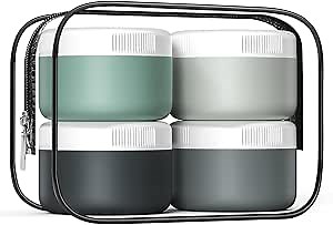 Travel Containers for Toiletries, Silicone Cream Jars BPA-Free, Leak-proof 2oz Travel Size Containers, Portable Size Silicone Jars with Lid for Cosmetic Face Hand Body Cream (4 Pack)