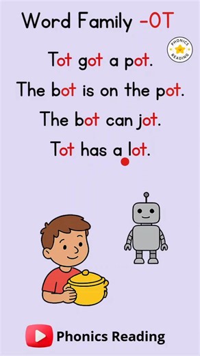 Word family OT Words. Reading practice with phonics. Watch more on the phonics reading YouTube channel. Follow @phonic.reading to learn more about phonics. | Phonics Reading