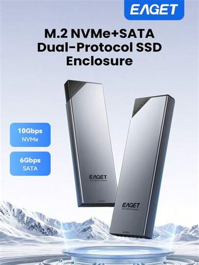 EAGET Adattatore per alloggiamento SSD M.2 NVME SATA, USB 3.2 Gen 2 (10 Gbps) a NVME PCI-E SATA M-Key/(B+M) Key SSD Enclosure esterno, alloggiamento in lega di alluminio, protocollo UASP supportato, adatto per SSD 2230/2242/2260/2280 | SHEIN