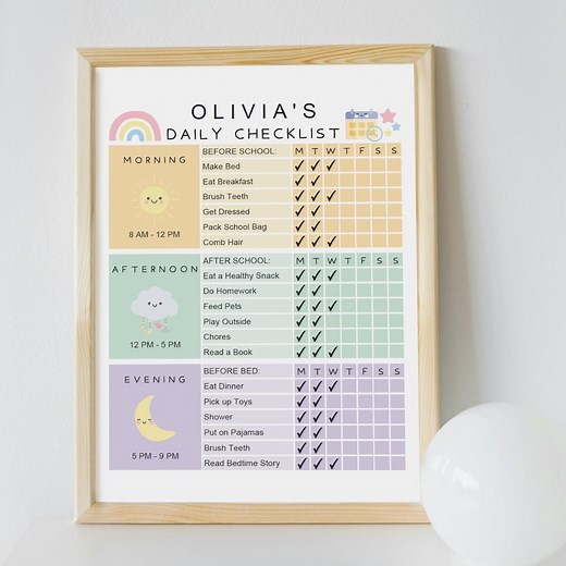 Kids Daily School Checklist, Responsibility Chart, to Do List, Editable Chore Chart, Printable PDF, Daily Routine, Homeschool Planner - Etsy
