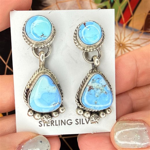 Handmade Navajo GOLDEN HILLS Turquoise Earrings in Sterling Silver - Native American Jewelry - Etsy