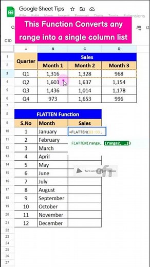 FLATTEN Function | Convert Range to Single Column