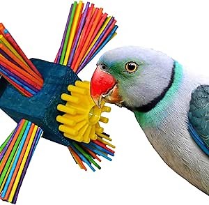Super Bird Creations SB963 Twirl N' Whirl Bird Toy - Handcrafted Wooden Bird Stuff with Lollipop Sticks & Spinning Block - Relieves Boredom Peeling & Chewing for Parrots, Medium Sized Birds - 6.5"x4"