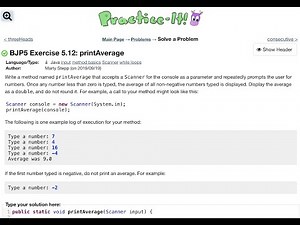 Java Practice It | Exercise 5.12: printAverage | method basics, scanner, while loop, if statement