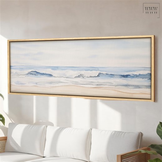 Minimalist Seascape Canvas Print: Framed Ocean Waves Panoramic Wall Art - Etsy