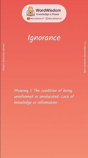 What does "Ignorance" mean? | English vocabulary shorts | #ignorance #wordwisdom