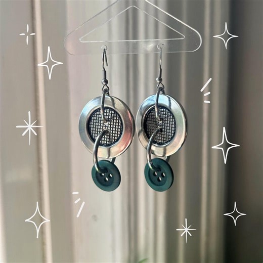 Upcycled Button Earrings - Sustainable Handmade Fashion, Reclaimed Jewelry, Boho Chic Dangle Earrings, Unique Gift, Vintage Accessories - Etsy