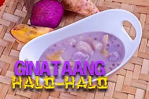 GINATAANG HALO-HALO is a snack meal made of coconut cream with mix root crops such as gabi (taro), ube yam (purple yam) and sweet potato. Jackfruit and plantains are usually added to give the dish a fruity aroma and flavor. While starch like bilo-bilo (glutenous rice flour mixed with water, then rounded) and sago (tapioca pearls) makes the dish creamy. In the Philippines, this meal is usually served as morning snack or afternoon light meal. | Filipinos AroundtheWorld