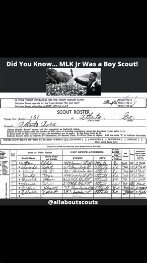 Did You Know... Martin Luther King Jr. was a Boy Scout/Scouts BSA scout? MLK was in Scouting America. King was registered as a member of Troop 151 in Atlanta. I am going to leave you with just a few of the amazing quotes from Dr Martin Luther King Jr. ~ “Everybody can be great...because anybody can serve. You don't have to have a college degree to serve. You don't have to make your subject and verb agree to serve. You only need a heart full of grace. A soul generated by love.” ~ "Darkness cannot