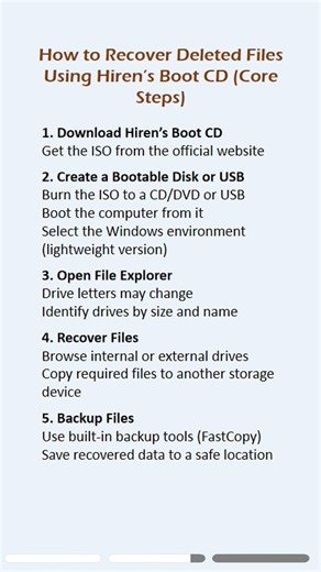 Learn how to recover deleted files using Hiren’s Boot CD. #hiren