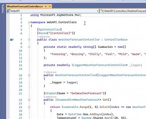 In Visual Studio we can convert to using FILE-SCOPED NAMESPACES by adding a semi-colon at the end of the namespace