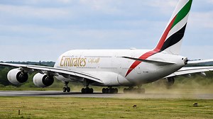 World’s largest passenger plane blows debris on takeoff