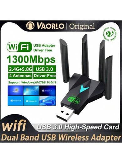 Adaptor de placă de rețea wireless USB 3.0 de mare viteză, dual band 2.4G/5.8GHz, adaptor WiFi 1300Mbps cu 4 antene, receptor WiFi wireless pentru desktop și laptop, nu necesită driver, semnal puternic, conexiune multi-dispozitiv, compatibil cu Windows XP/7/8/8.1/10/11 | SHEIN