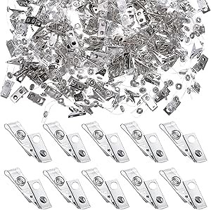 Zonon Metal Badge Clips with Strap Clear ID Strap Clip Adapter Double Hole Metal Badge Clips for Office ID Cards, Name Tags Work Supplies(300 Pieces)