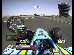 Fernando Alonso in his Renault R25 at the 2005 Bahrain GP | With Telemetry